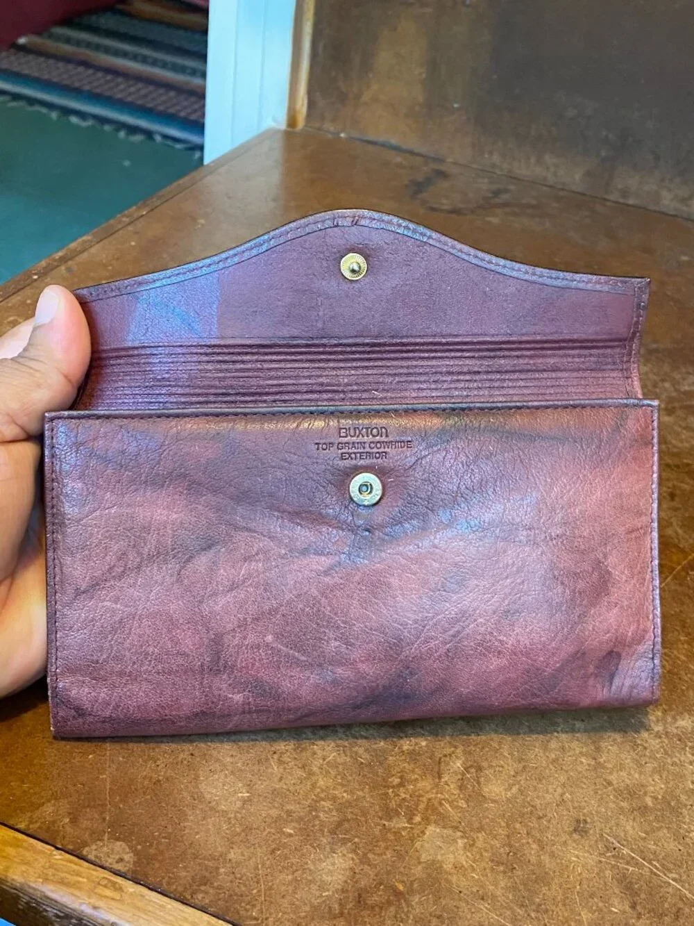 Buxton Heiress Wallet Coin Purse Clutch Brown Cowhide Leather Brown Red